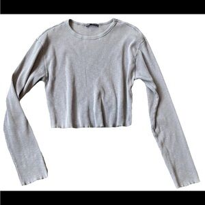 Zara Ribbed Stretchy Cropped Long Sleeve Shirt Women’s Size M